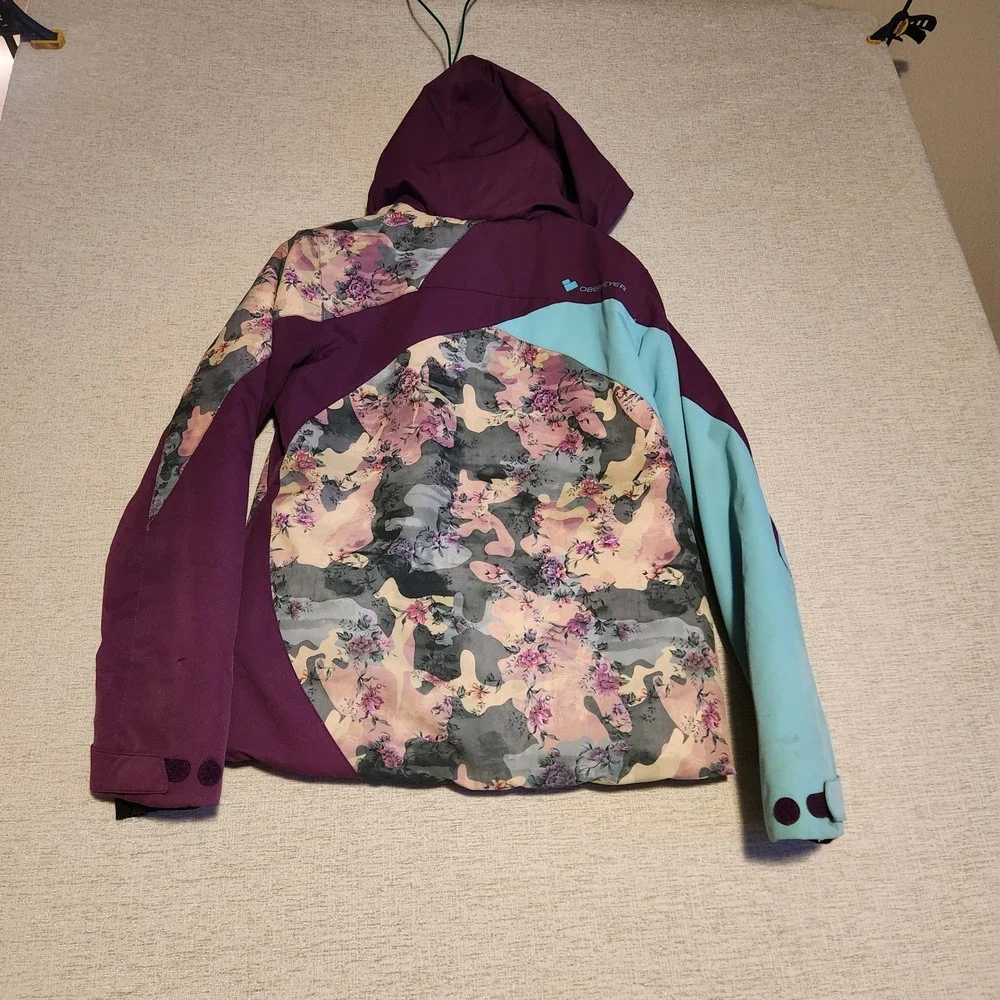 Obermeyer Ski Jacket Kids Teen XL 18 Purple Floral Camo Hooded Insulated
